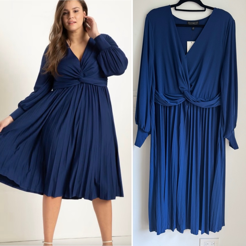 Eloquii‎ Knot Front Pleated Dress Size 16 Blue NEW